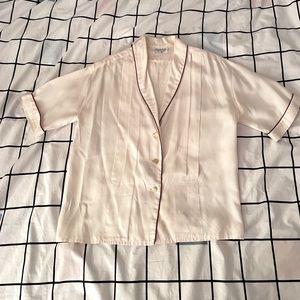 80s Chanel cream silk blouse with red trim